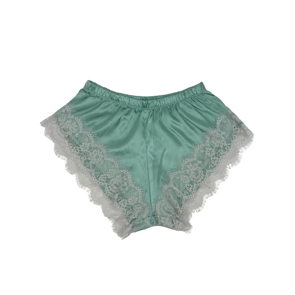 Y2K Croquette Mint French Cut Satin Lace Lounge Shorts Booty PJs Vintage - Picture 11 of 14